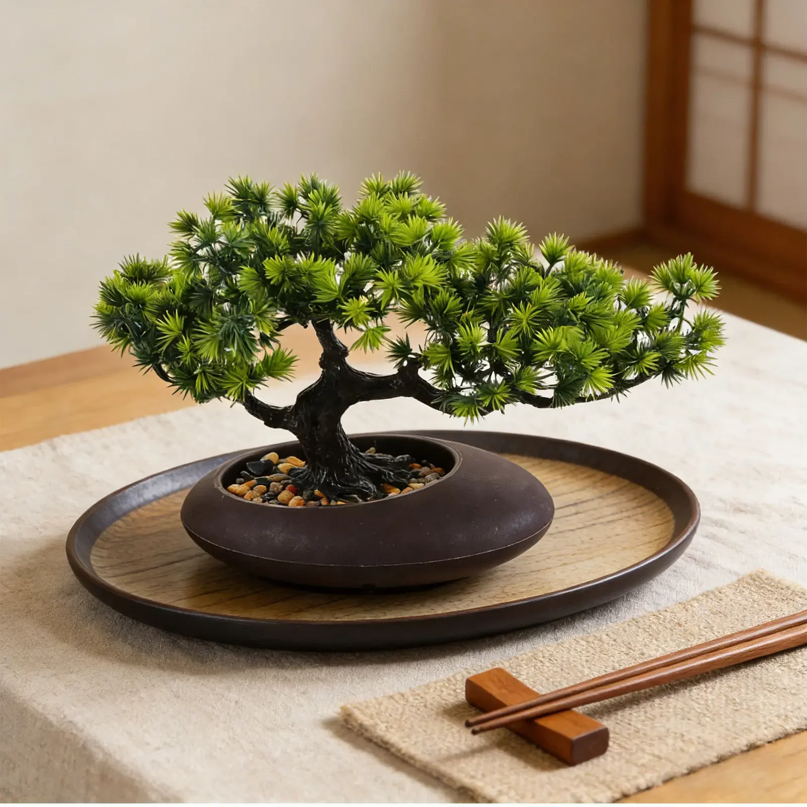 Creative Artificial Bonsai Juniper Fake Bonsai Trees Realistic Faux Pine Trees In Pot For Plate Sashimi Dish Home Shelf Decor Di