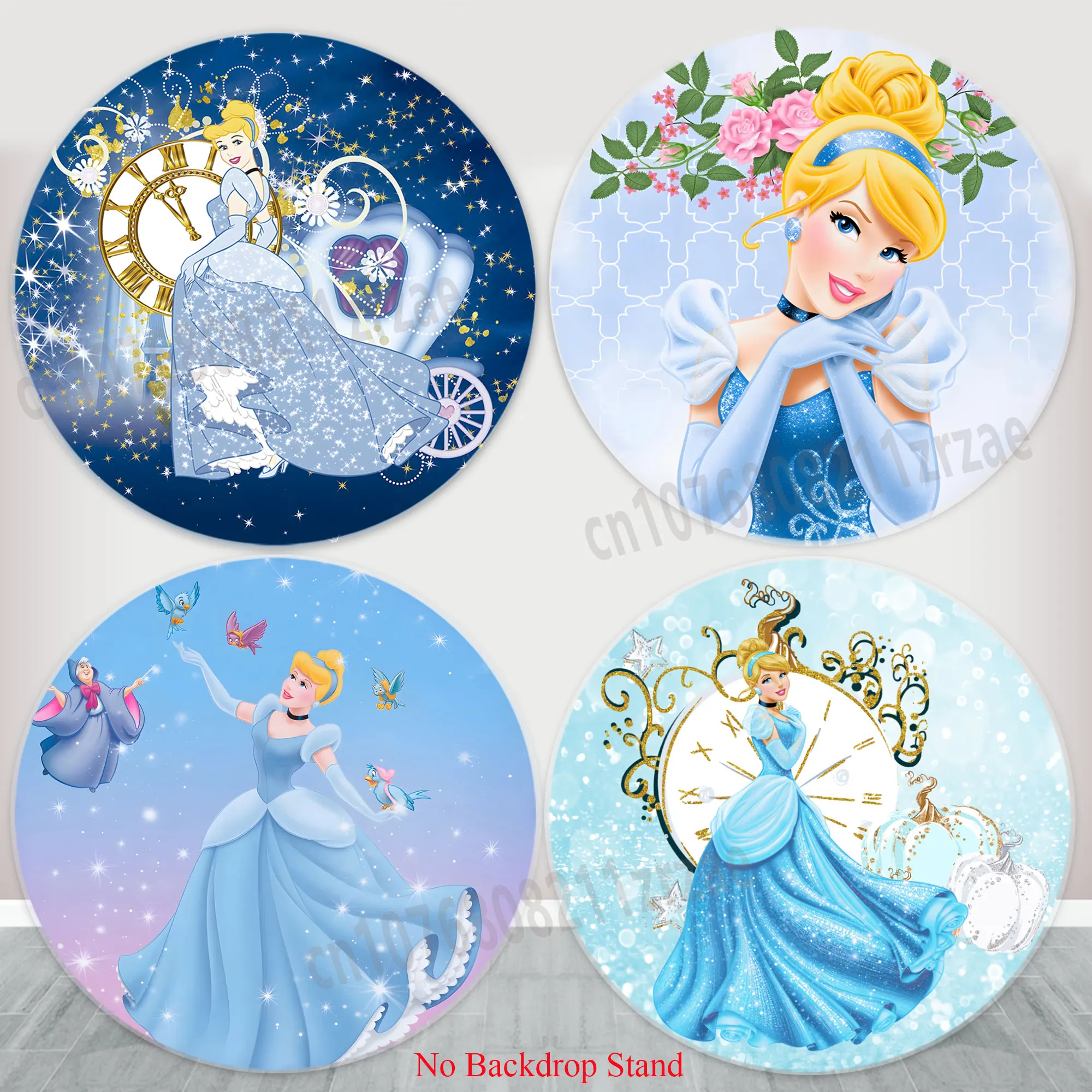 

Cinderella Round Backdrop Kids Girls Happy Birthday Party Princess Theme Background Decor Cover Baby Shower Poster Photo Props