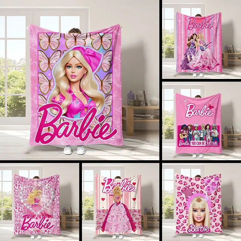 

Cartoon Barbie Throw Blanket Quilt Kawaii Printed Flannel Blanket Woman Office Nap Air Condition Cover Shawl Blanket Home Decor