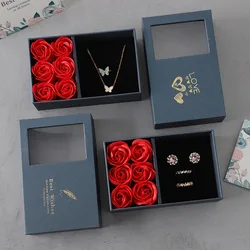 Immortal Soap Flower Jewelry Boxes Ring Earring Necklace Jewelry Organizer Gift Box Valentine's Day Wedding Birthday Party Gift