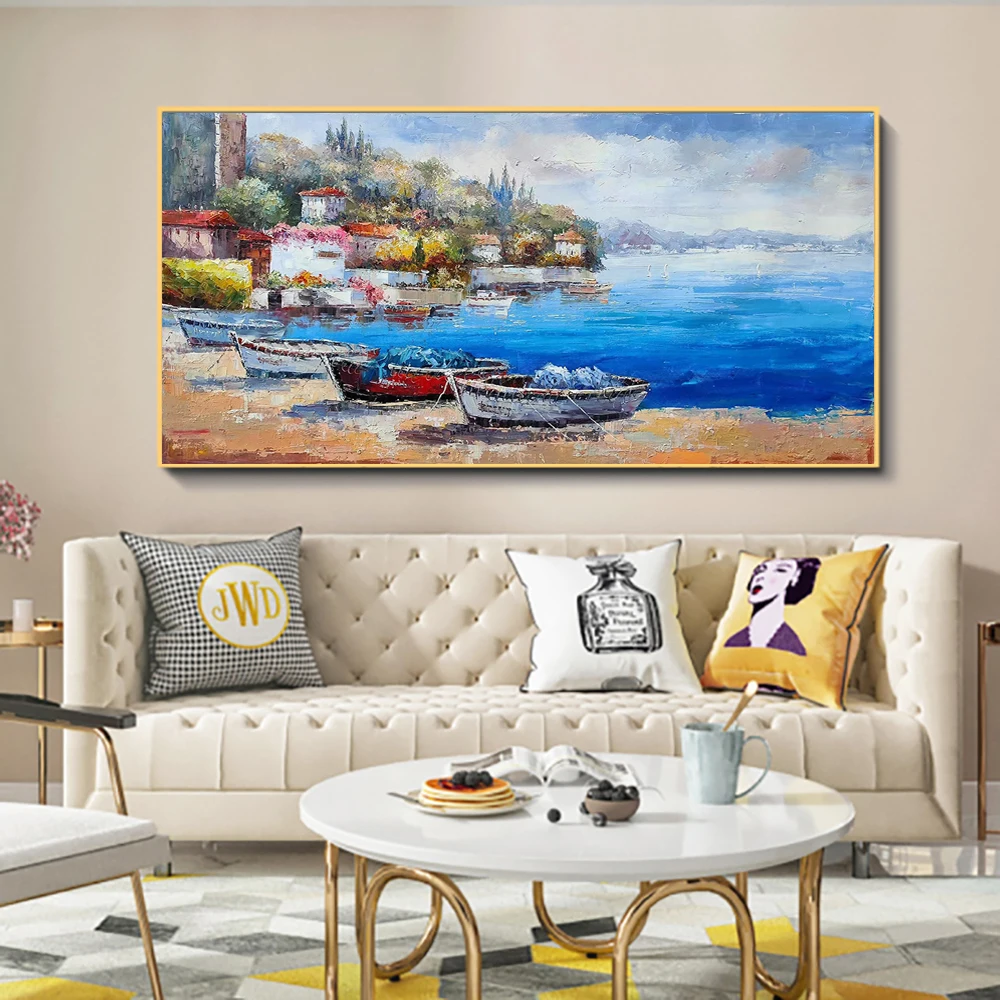 

High Quality Handmade Oil Painting Canvas Wall Art Decoration Impression Mediterranean Landscape Architecture for Home Decor