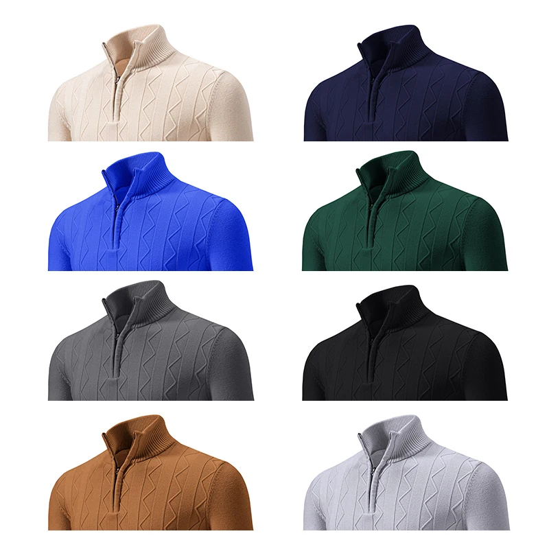 Men's Autumn and Winter Casual Sweater Sweater Fashion Zipper Solid Color Multi-color Pullover Comfortable High Collar Shirts