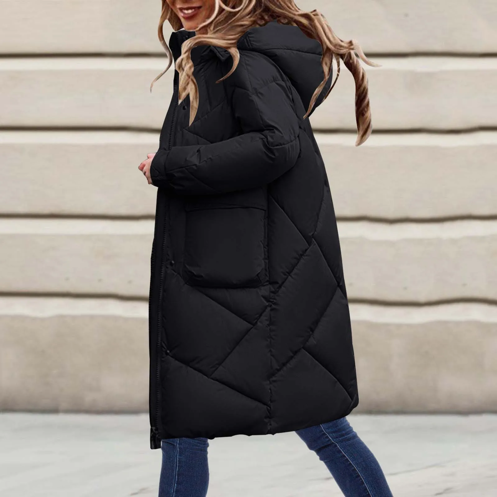 Women's Solid Color Thickened Down Jacket Coat Long Hooded Cotton Padded Overcoat For Winter Women Coats plus Size