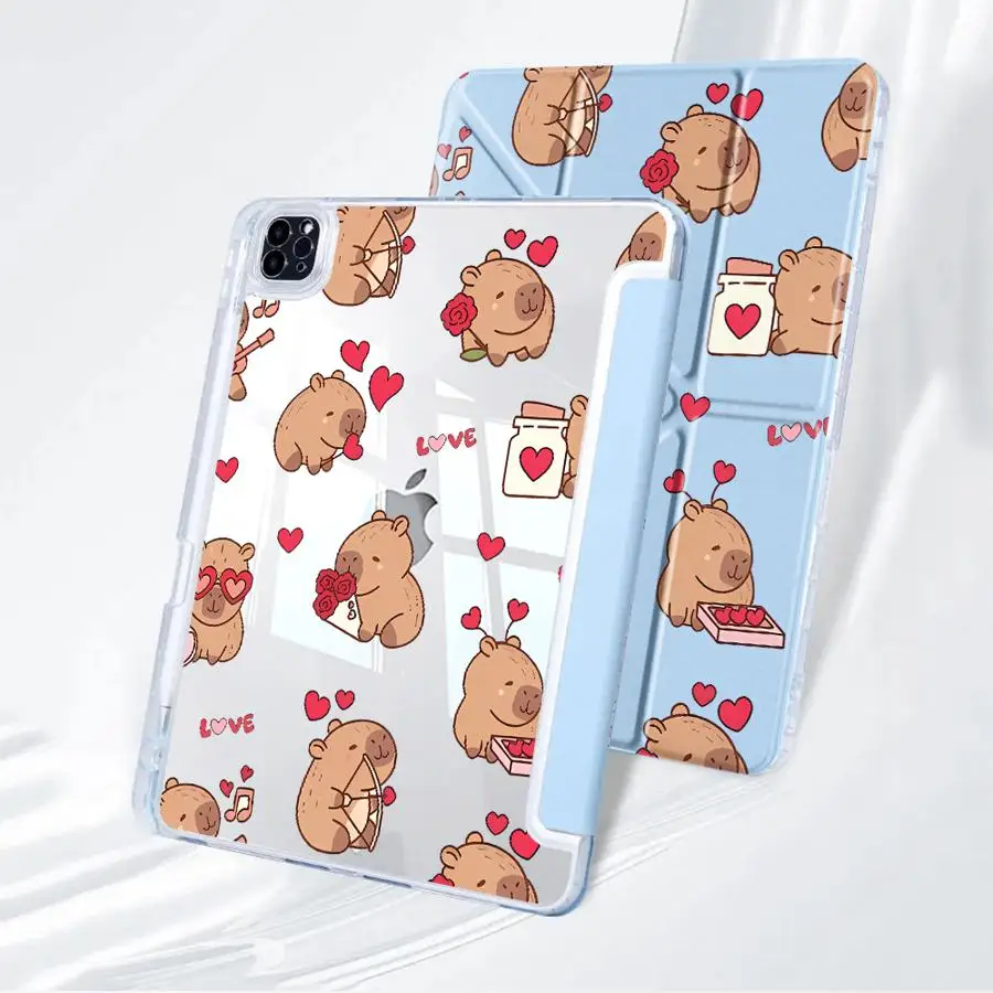 Holder Cover Tablet Case For iPad Mini 6 7 Air 4 5 M3 M2 M4 11inch Pro 11th 10th 9th 8th 12 Pro 2025 Y-Fold Love Capybara