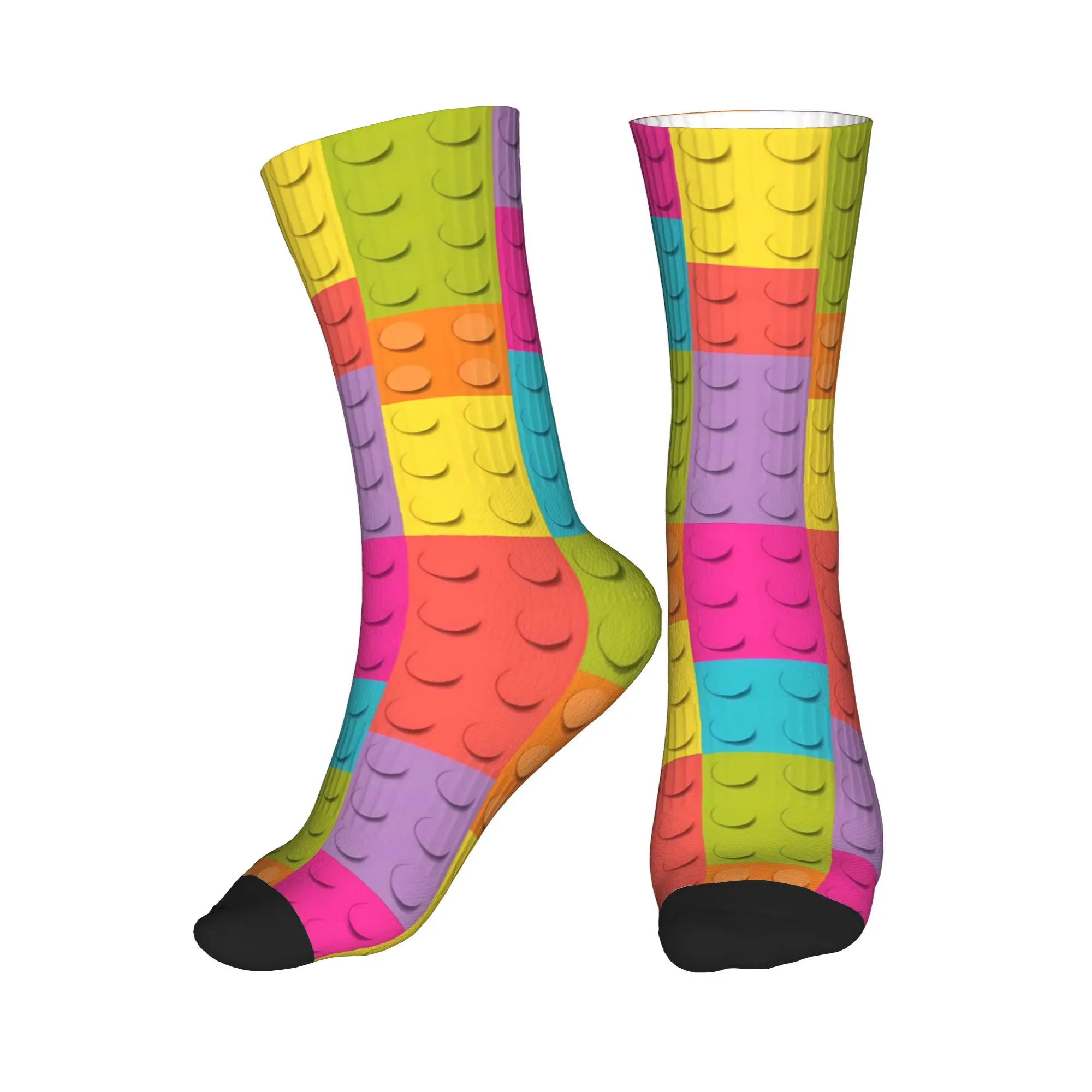 Pastel Neon Building Blocks Pattern Stockings Funny Socks Women Men Comfortable Socks Spring Running Custom Anti Bacterial Socks