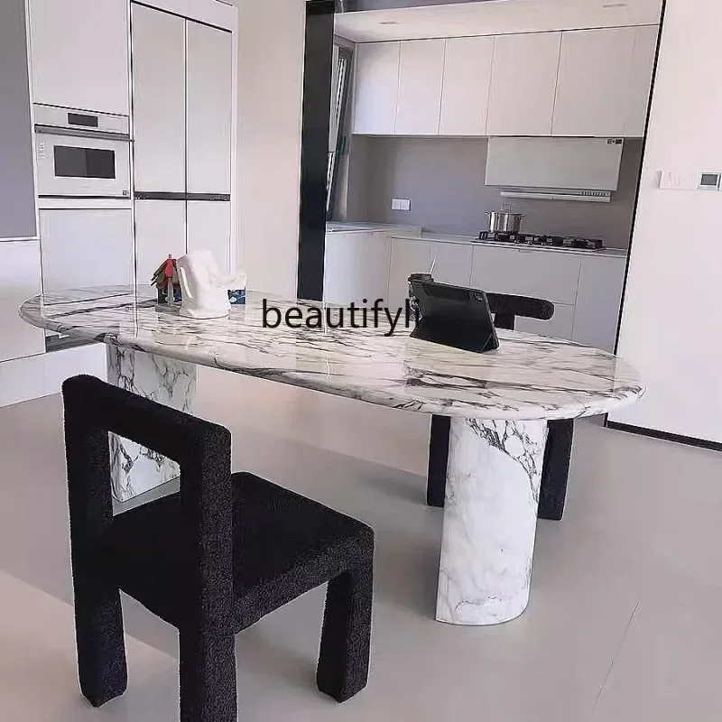 

yj19 French marble dining table minimalist large white light luxury Nordic designer oval dining table2005