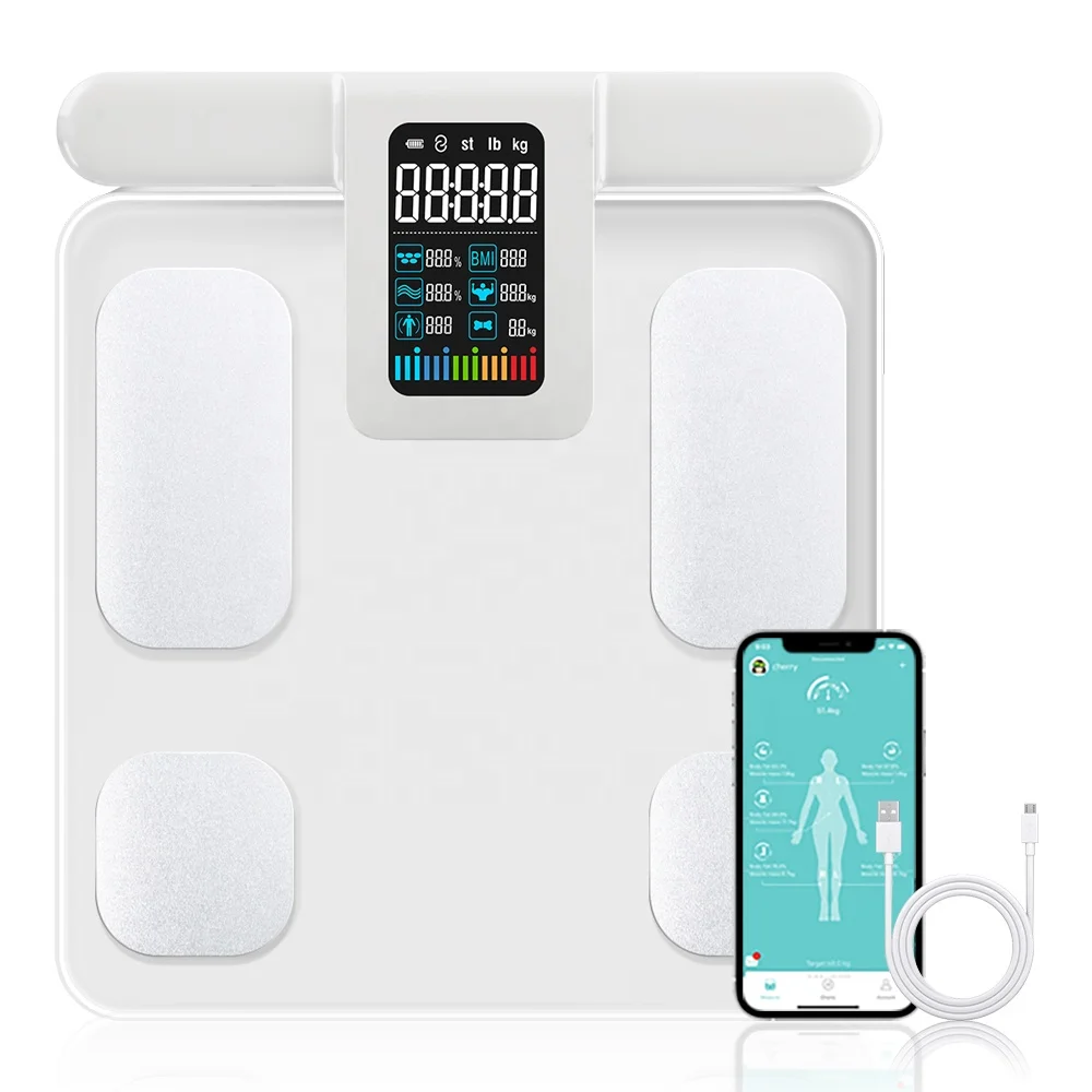 Exact Digital Body Fat Smart Scale 8-Pole USB Powered Glass Display 180kg Capacity Body Scale Weighing OEM OBM