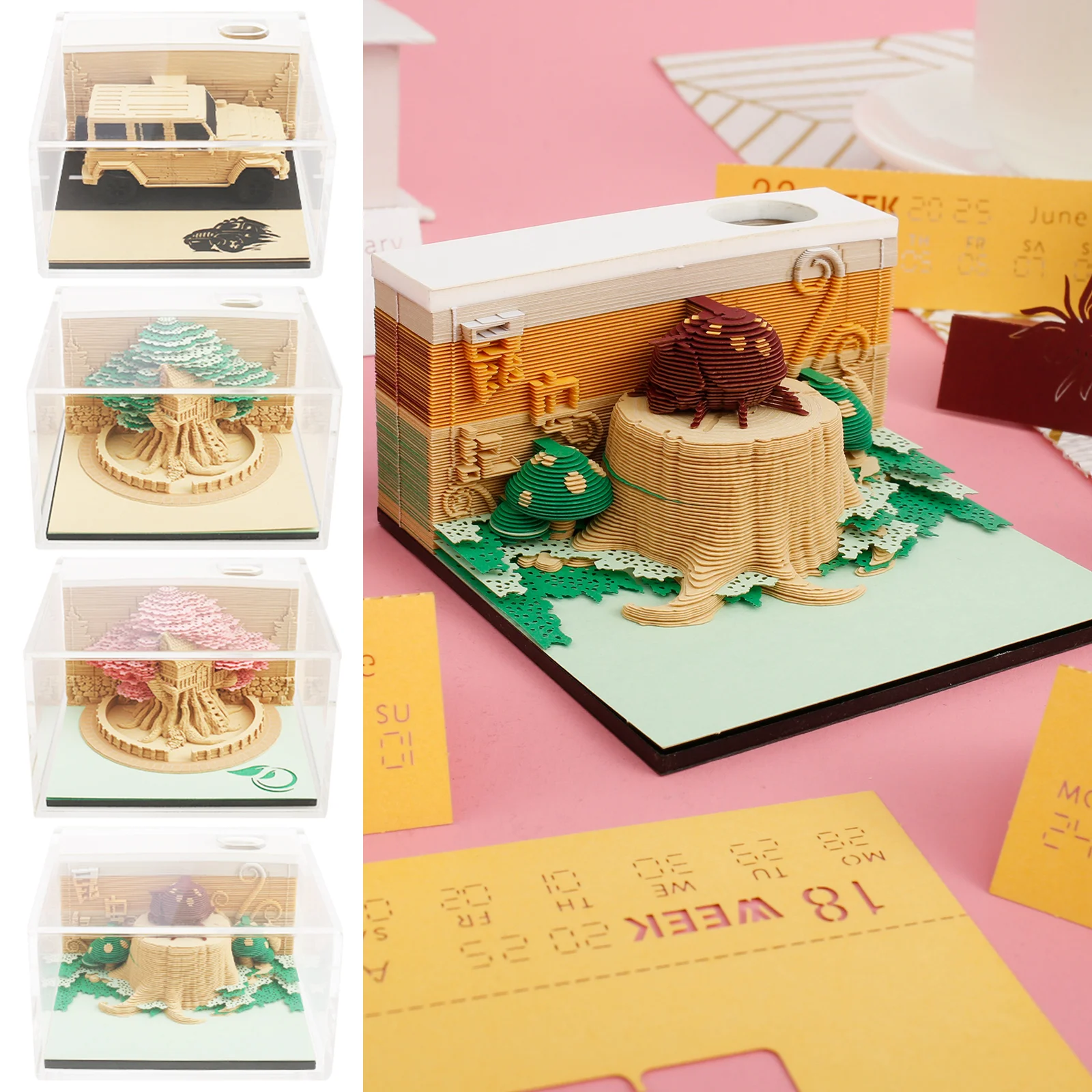 

3D Desk Calendar Unique Creative Paper Sculpture Calendar 2025 Yearly Organizer Sticky Notes to do list Office/Home Desk Decor