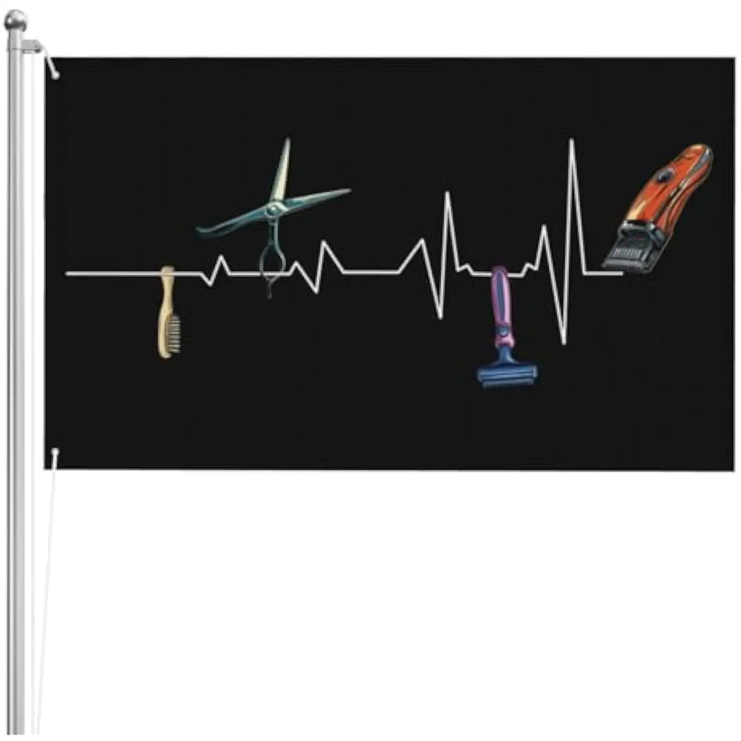 Barber Lifeline Heartbeat Flag Barber Tools Print Single-sided Printing Durable Pole Flag 3x5FT 4x6FT Polyester