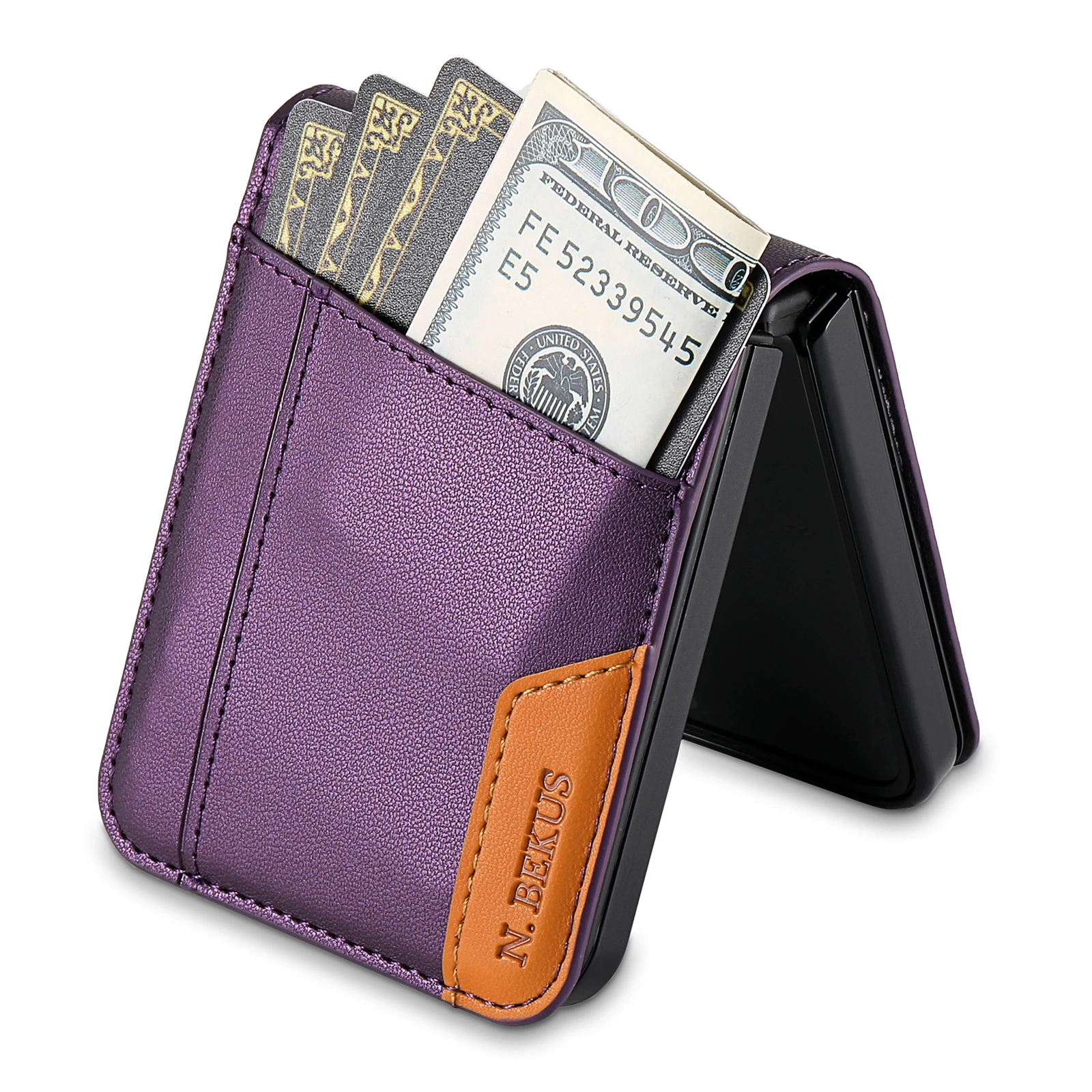 Für Samsung Galaxy Z Flip 8 7E 7 6 5 4 Leder-Handyhülle mit Brieftasche, Kartenhalter, stoßfester Rückseite, Buchhülle, Etui, Funda