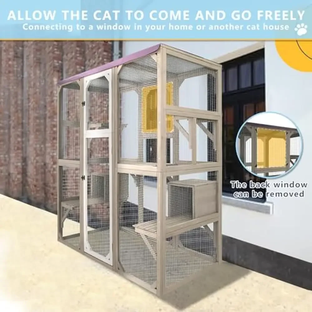 Outdoor Cat Enclosure House Cage Condo Playpen with Multi Platforms Waterproof Shelter Spacious Climbing Sunbathing Sturdy