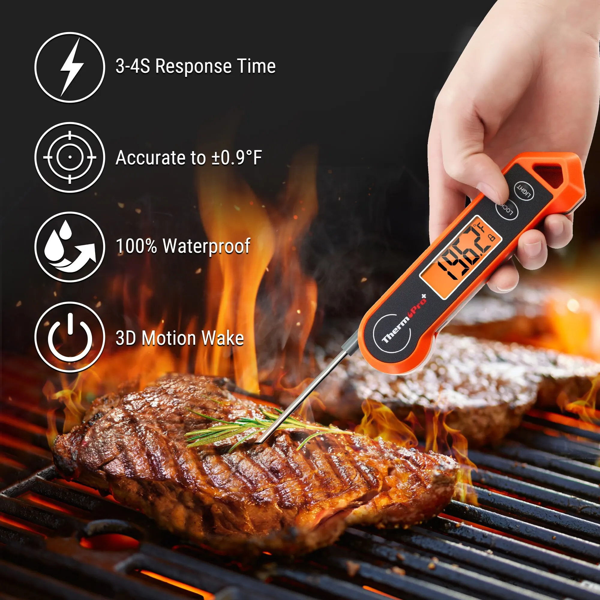 ThermoPro TP19H Digital LCD Screen Instant Reading BBQ Meat Cooking Thermometer With Lock and Backlight Function