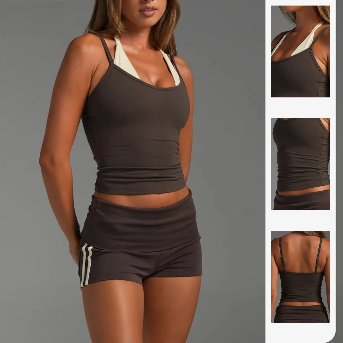 SW 2026 Women Fake Two‑Piece Contrast Color Yoga Tank Top Adjustable Thin Straps Nude Feel High Stretch Gym Pilates Cami Top