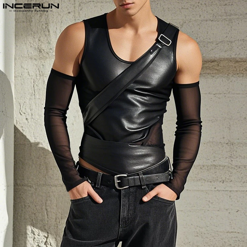 Fashion Casual Tops INCERUN New Men T-Shirts INCERUN T-shirt Male Summer Splicing Mesh See-through Camiseta Men's Clothing