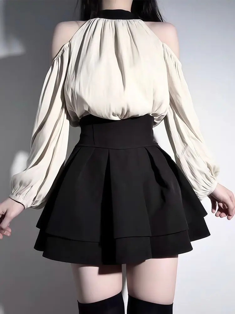 Black Skirt High Waist Japanese Style Pleated Slim Skirts Club Party Sweet Cute Kawaii Skirts 2026 Tutu Mini Skirt Girls Love