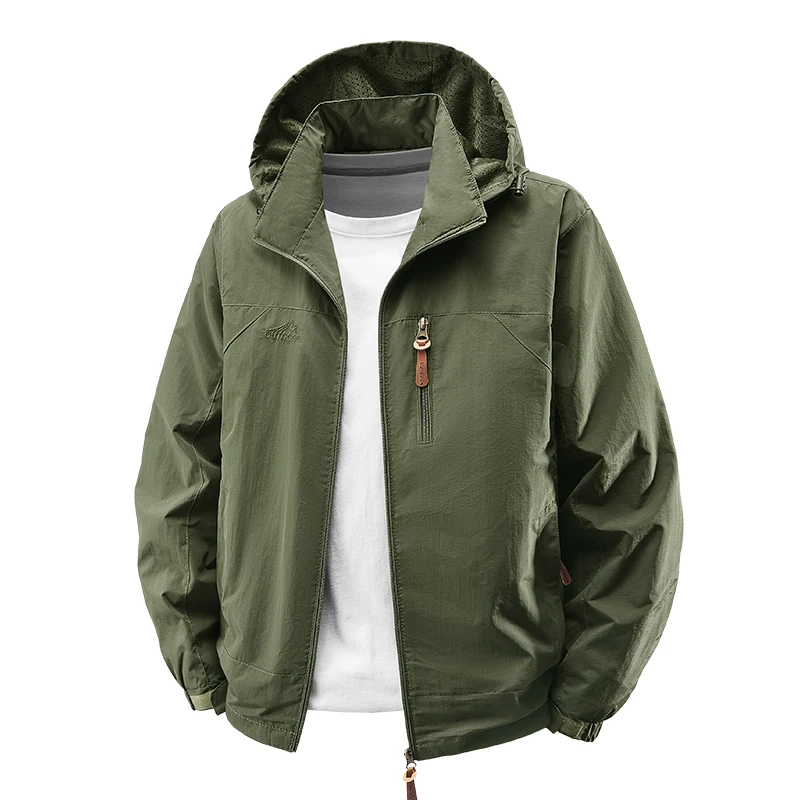 2025 Autumn and Winter Men's Jacket Outdoor Single-layer Windproof Hooded Casual Hardshell Sports Mountaineering Clothing