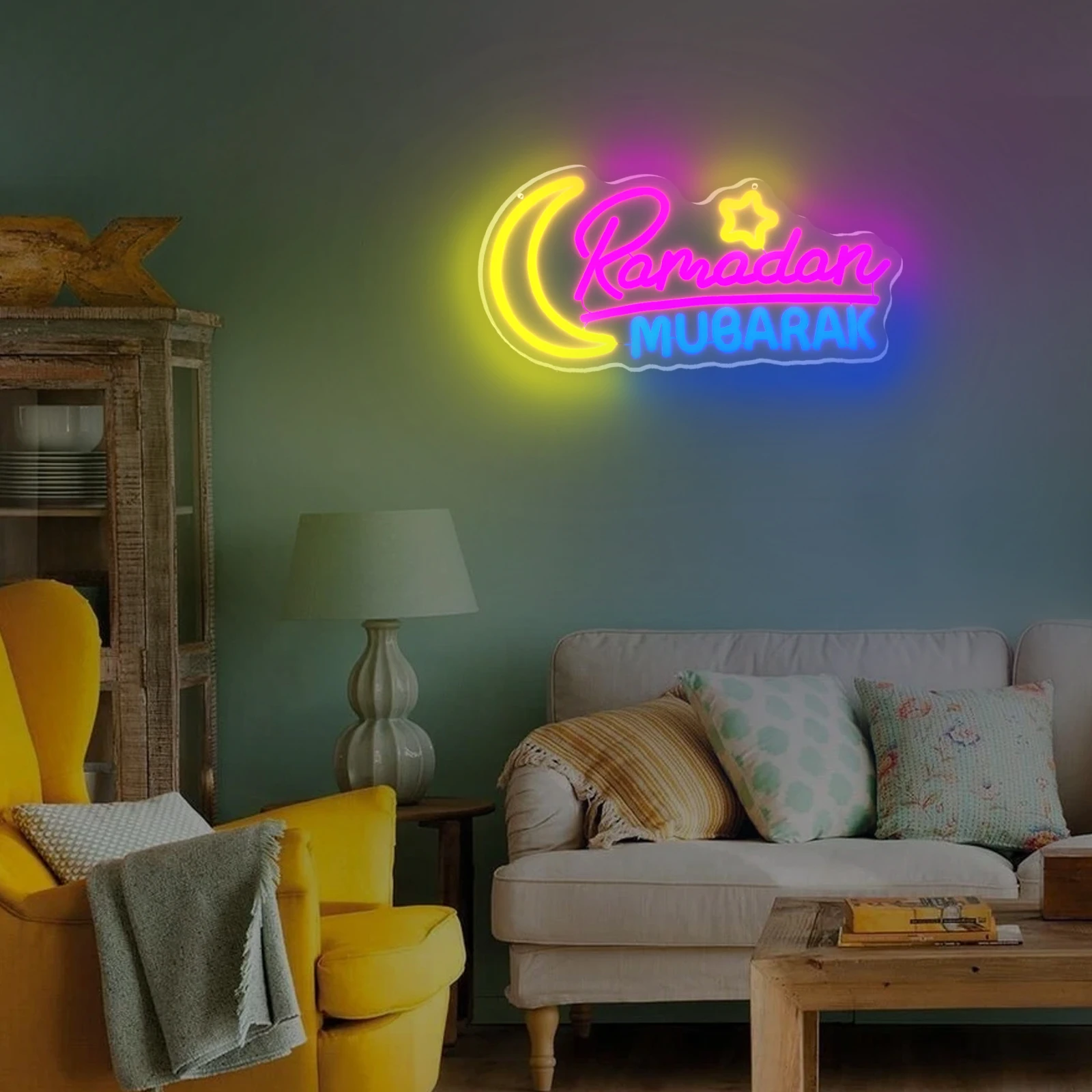 UponRay Ramadan Dekoracje Neon do domu Ramadan Mubarak Decor Neon Sign, Home Bedroom Decoration