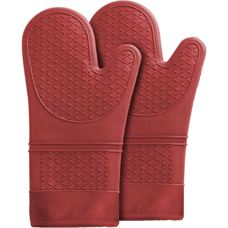 

Silicone Oven Mitt Heat Resistant Red Kitchen Accessories Anti Scald Red Oven Gloves Factory Price Cotton Lining Soft Oven Mitts