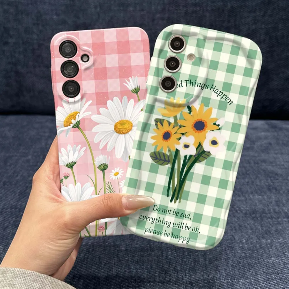 

Grid daisy illustration For Samsung Galaxy S26 S25 S24 S23 S22 S21 Plus Ultra FE Lite 5G Feilin Wave Oil Shell Phone Case