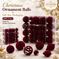 Juego de 48 Bolas de Navidad de Terciopelo, Adornos Navideños de Plástico Flocado, Decoración para Árbol de Navidad, Decoración Colgante para Fiestas y Hogar
