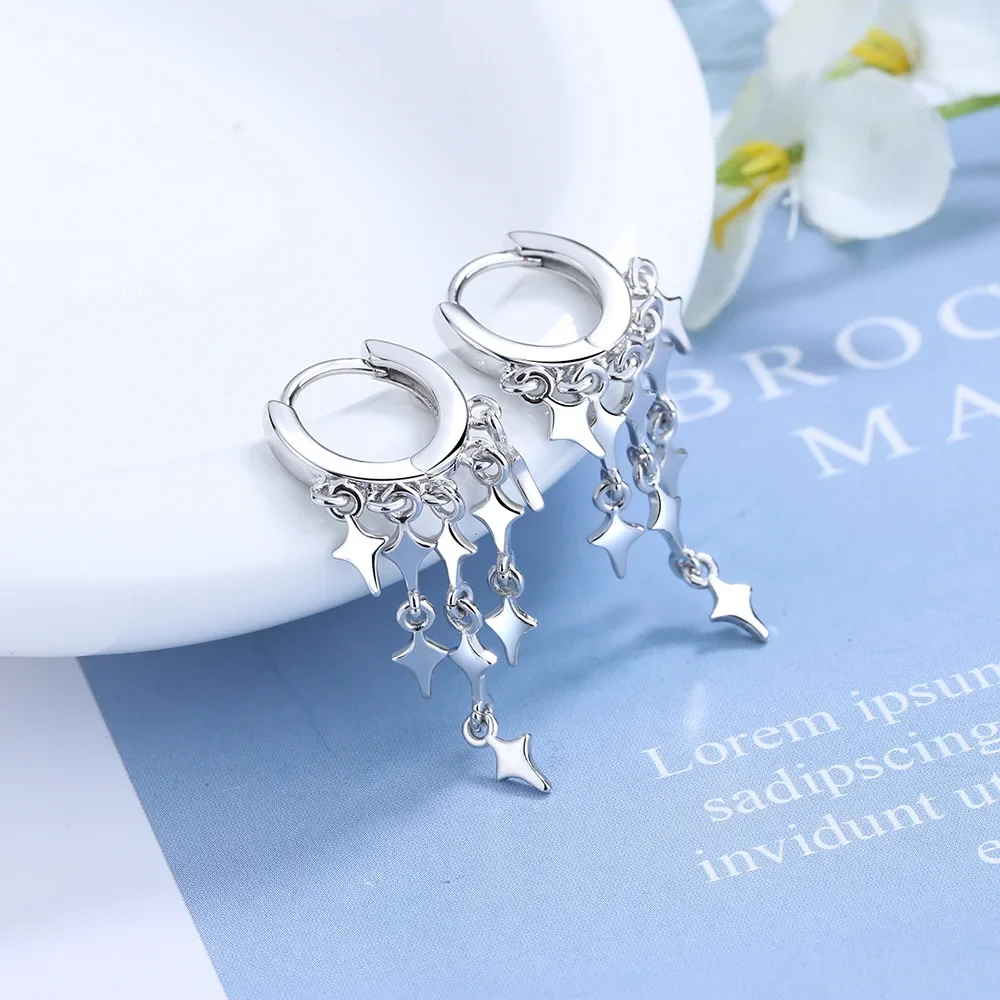 Fashion Female Earrings 925 Sterling Silver Stackable Star Tassel Lightning Sequin Earrings for Women Fashion Statement Bijoux