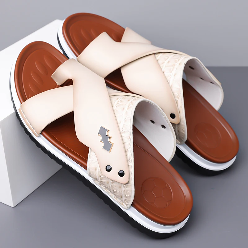 Men's Summer Comfortable Breathable Soft-Soled Thong Slippers Thick-Heeled Anti-Slip Outdoor Beach Driving Casual Slippers-5357