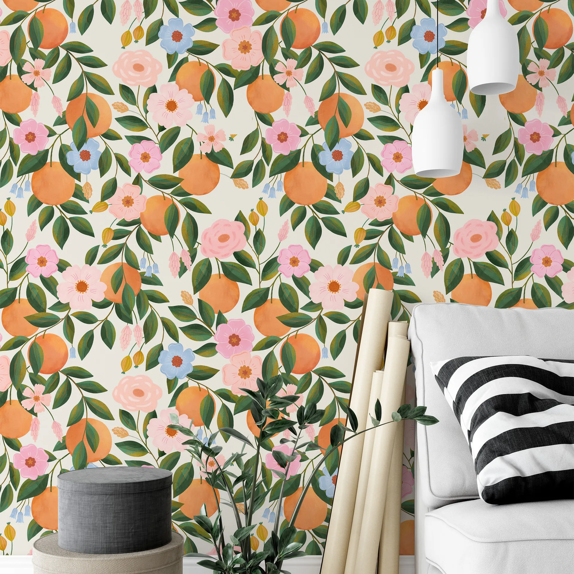 Floral Peel and Stick Wallpaper Orange Contact Paper Peel and Stick Removable Self Adhesive Wallpaper for Cabinets Home