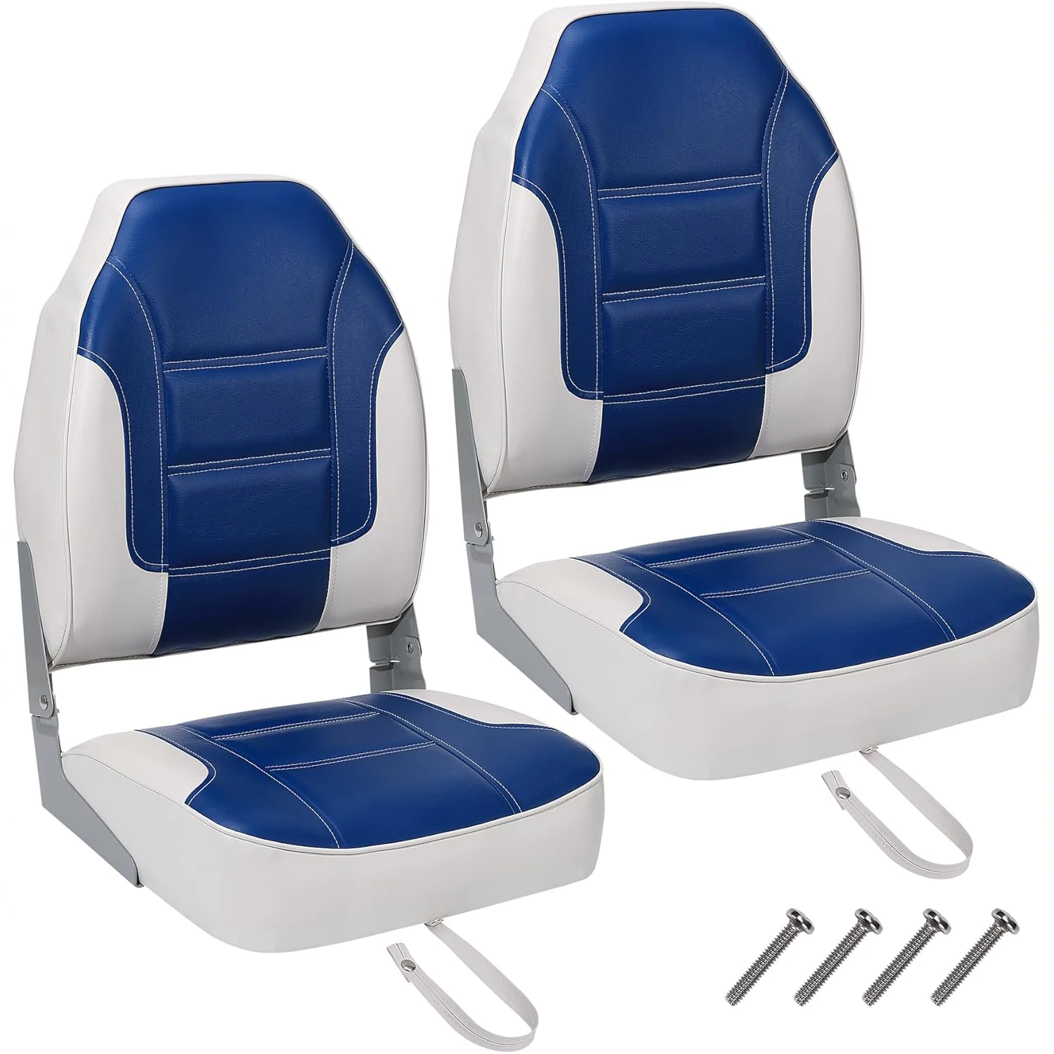 

2 Pack Boat Seats, High Back Folding Boat Seats - Fishing Boat Chairs With Thick Sponge Padding, Screws & Fold-Down Design