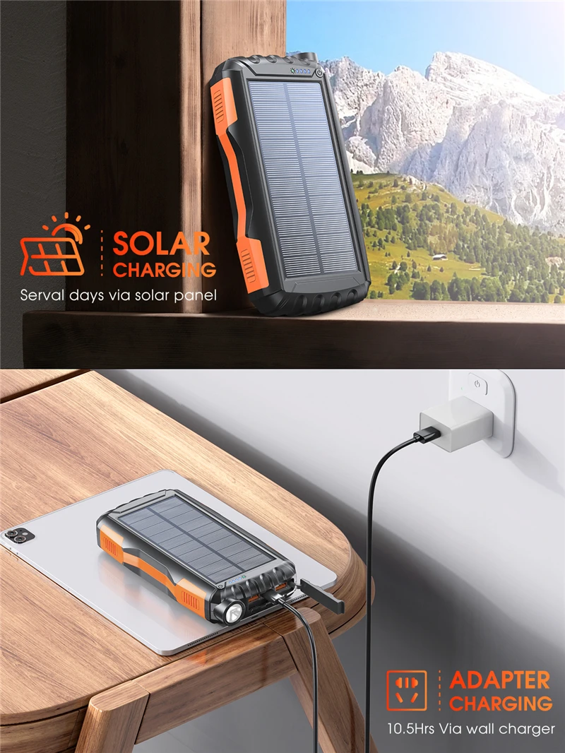 Imagem -04 - Grande Capacidade Powerbank Carregamento Solar Portátil Mobile Power Bank Dual Usb Carregador Lanterna Bateria Externa 42800mah