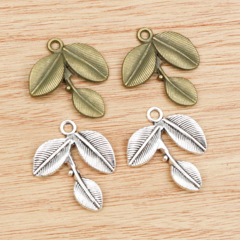 10pcs 27x23mm Antique Silver Plated and Bronze Plated Leaf Style Handmade Charms Pendant:DIY for bracelet necklace