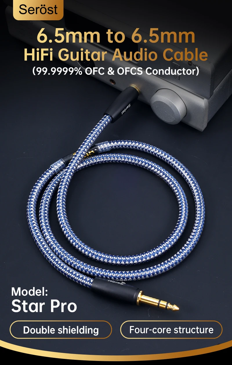 Serost HiFi 6,5mm Mono/Stereo TRS-Klinkenkabel Versilbertes OFC Sauerstofffreies Kupfer für Lautsprecher Mischpult E-Gitarre – Detail 1