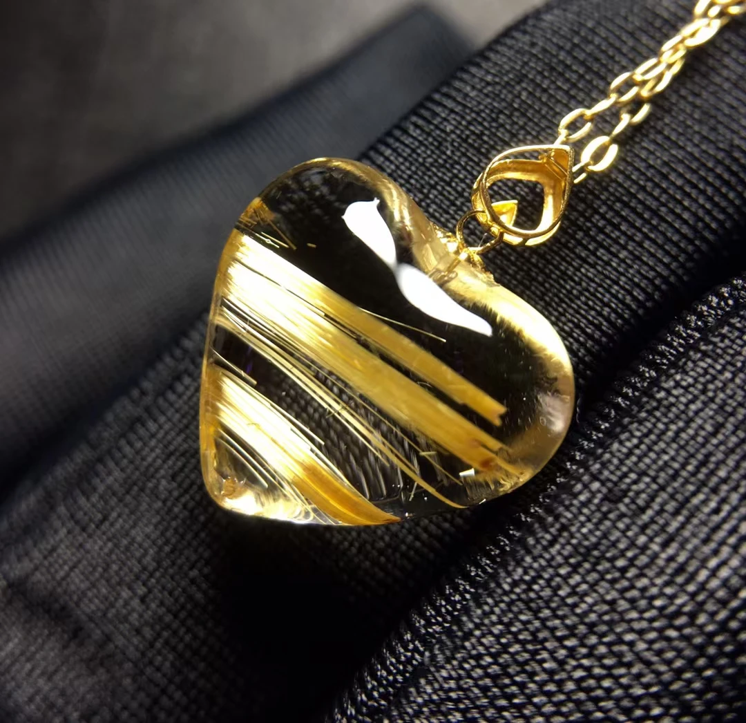 Natural Gold Rutilated Quartz Pendant Rutilated Quartz Jewelry 14.5*12.7*7mm Heart Love  Water Drop Men Women Brazil AAAAAAA