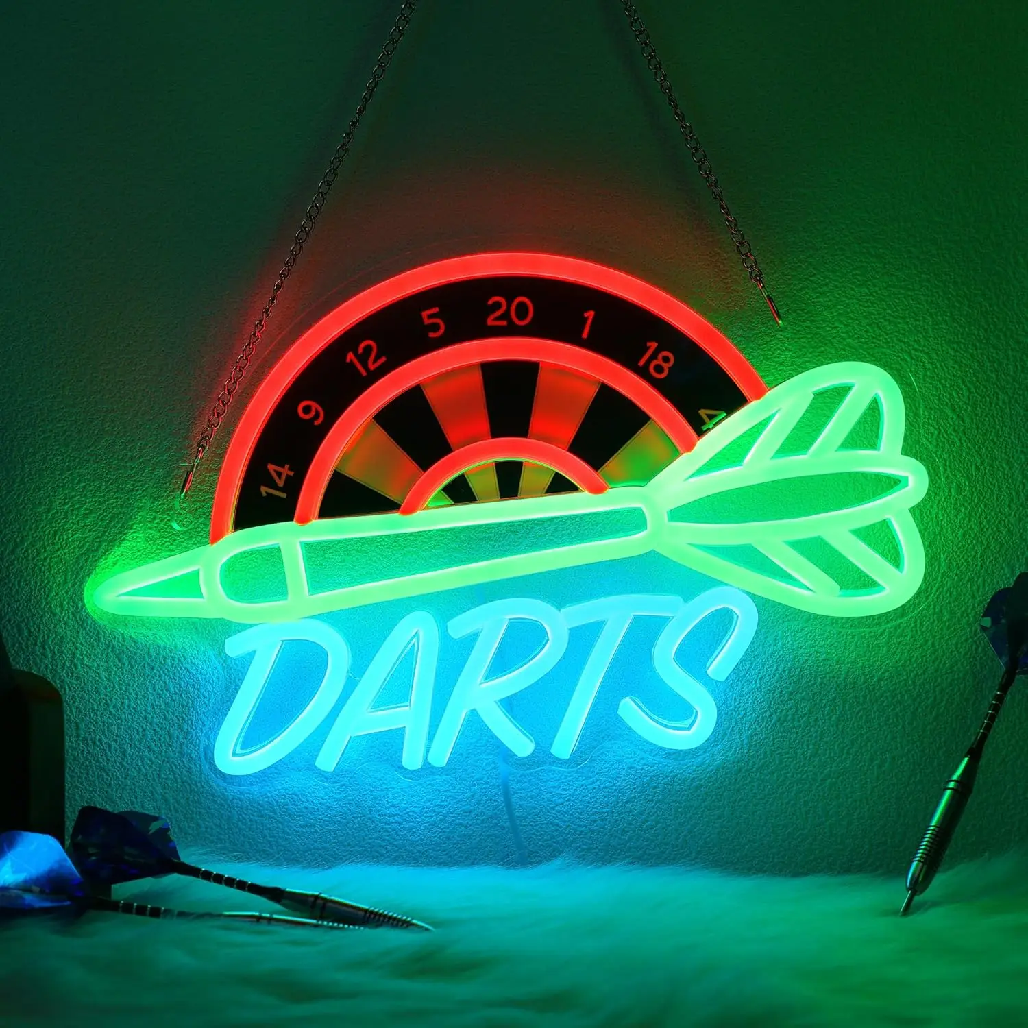 Darts Neon Light Dimmable LED Neon Sign USB Powered for Bedroom Living Room Game Room Man Cave Bars Club Decor Birthday Gift