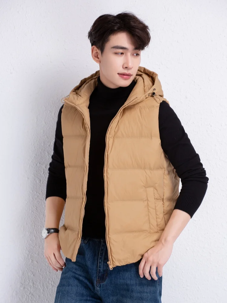 

Men's New Autumn and Winter Hooded Down Jacket Vest Simple Fashion Casual Youth Outdoor Vest White Duck Down Warm Hooded Vest