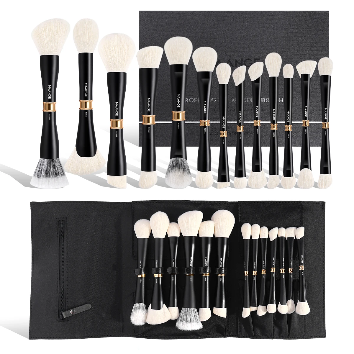 MAANGE 13 ชิ้น High-end Double Head ชุดแปรงแต่งหน้ากระเป๋าเก็บของขวัญกล่องสําหรับรองพื้นคอนซีลเลอร์อายแชโดว์เครื่องมือความงาม