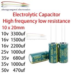 Condensador electrolítico de alta frecuencia y baja resistencia, 10x20mm, 10v3300uf, 16v1500uf, 16v2200uf, 25v1000uf, 35v680uf, 35v1000uf, 50v470uf