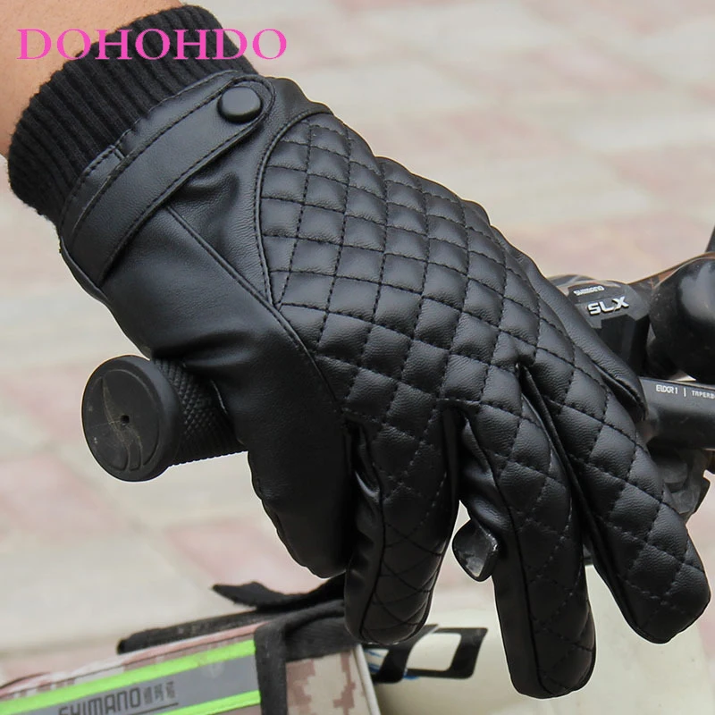 Autumn Winter Gloves Men Leather Pu Gloves Touch-screen Gloves Outdoor Sports Keep Warm Cycling Black Gloves Guantes Para Motos