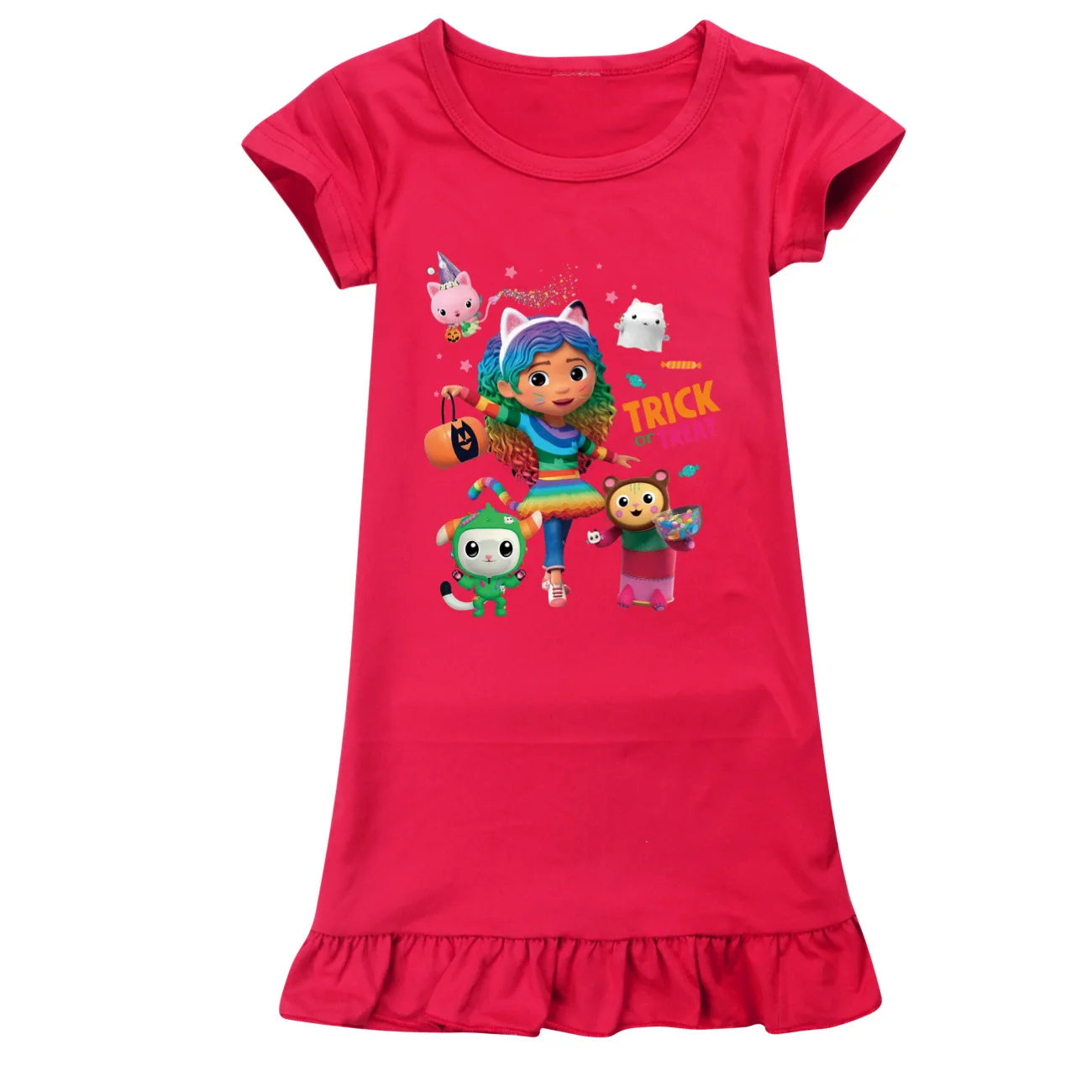 New Gabbys Dollhouse Clothes Kids Short Sleeve Sleepwear Girls 2024 Summer Casual Dresses Children Cartoon Gabby Cats Nightgowns