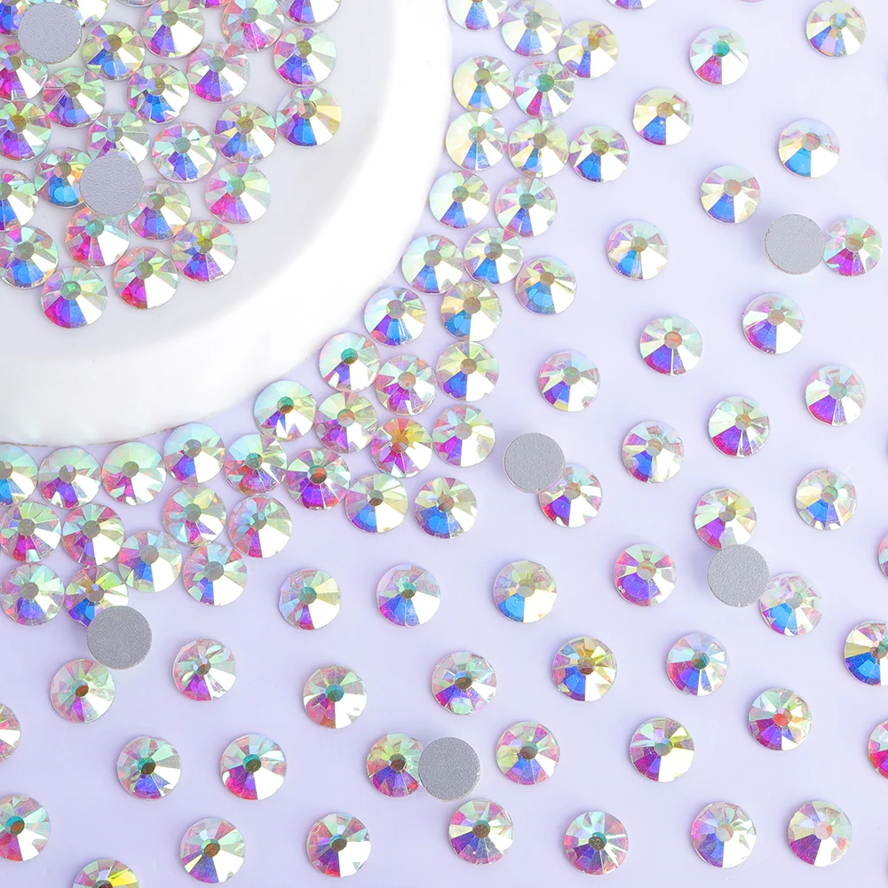 Crystal AB Series SS3-SS30 Fondo dorato Strass in vetro glitterato non hotfix multi-dimensione per la decorazione di diamanti in cristallo per nail art