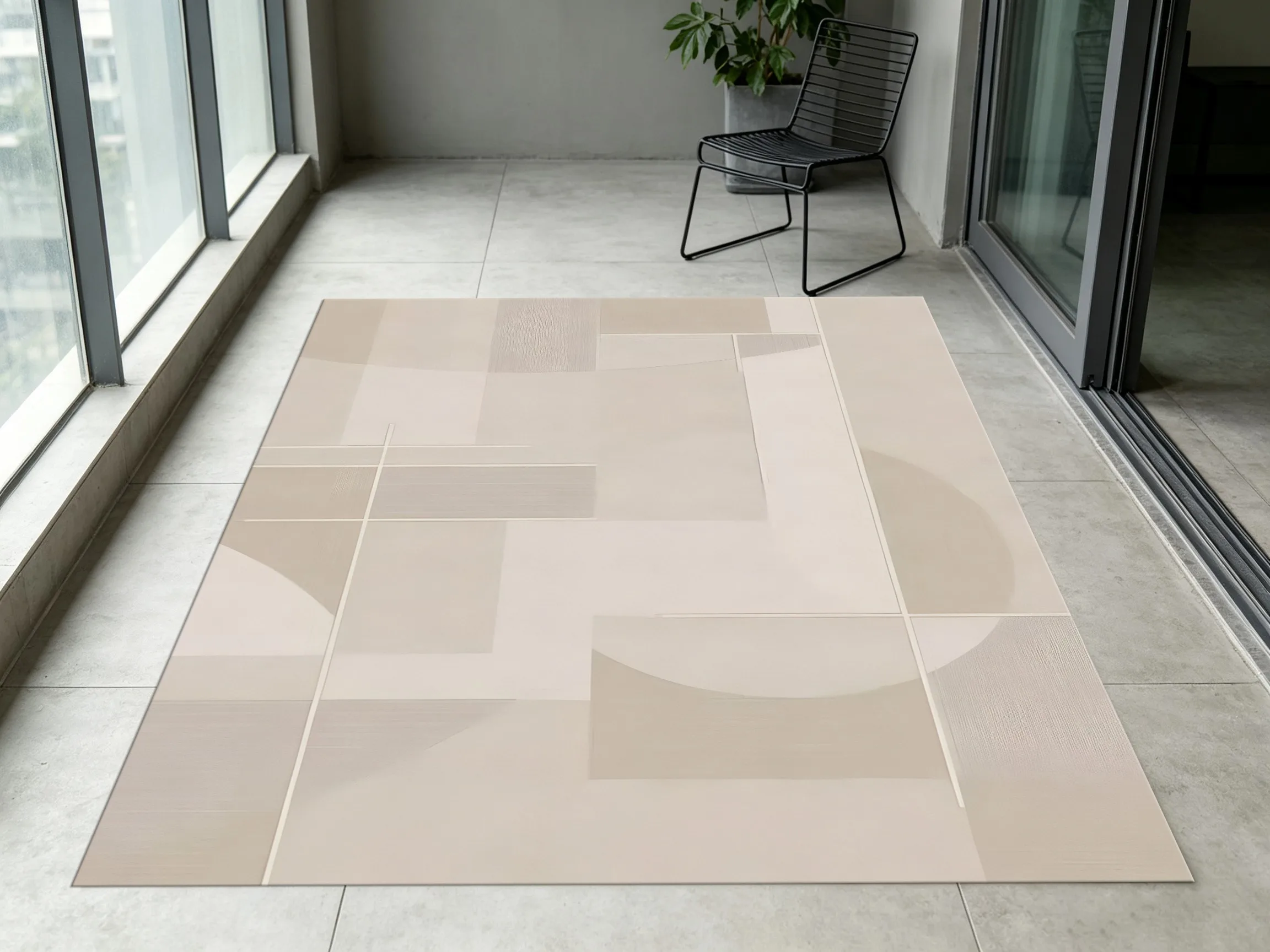Light Coffee Geometric Patchwork Velvet Rug, Wabi-Sabi Minimalist Decor for Living Room, Bedroom & Coffee Table