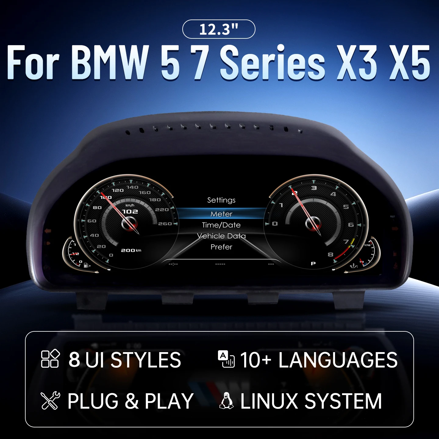 12,3 Zoll LCD Digitales Instrumentencluster für BMW F10 F11 F15 F16 F18 F25 F01 F02 Virtuelles Cockpit für Tachometer und Armaturenbrett