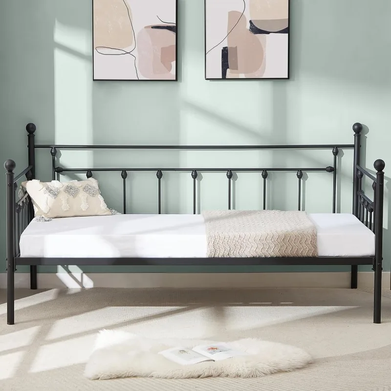 Daybed Frame, Twin Size Metal Platform Bed with Headboard,Heavy Duty Steel Slats Support for Living Room Bedroom