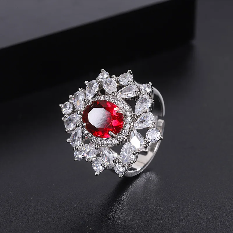 

Luxurious Retro Ruby Crystal Earrings Dating Ring Necklace Snowflake Droplet Ornament Vintage Bridesmaid Gift Dropshipping