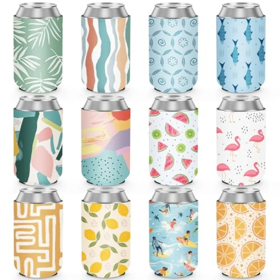 Paquete de 12 Fundas Enfriadoras de Latas de Verano, Fundas de Neopreno Aisladas para Latas al por Mayor, Porta Bebidas para Playa, Piscina, Decoraciones para Fiestas