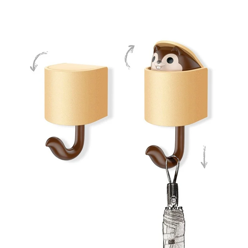 1Pcs Squirrel Wall Hook Adhesive Home Cartoon Cute Hanger Key Umbrella Towel Cap Bathroom Kitchen Hanging Hook