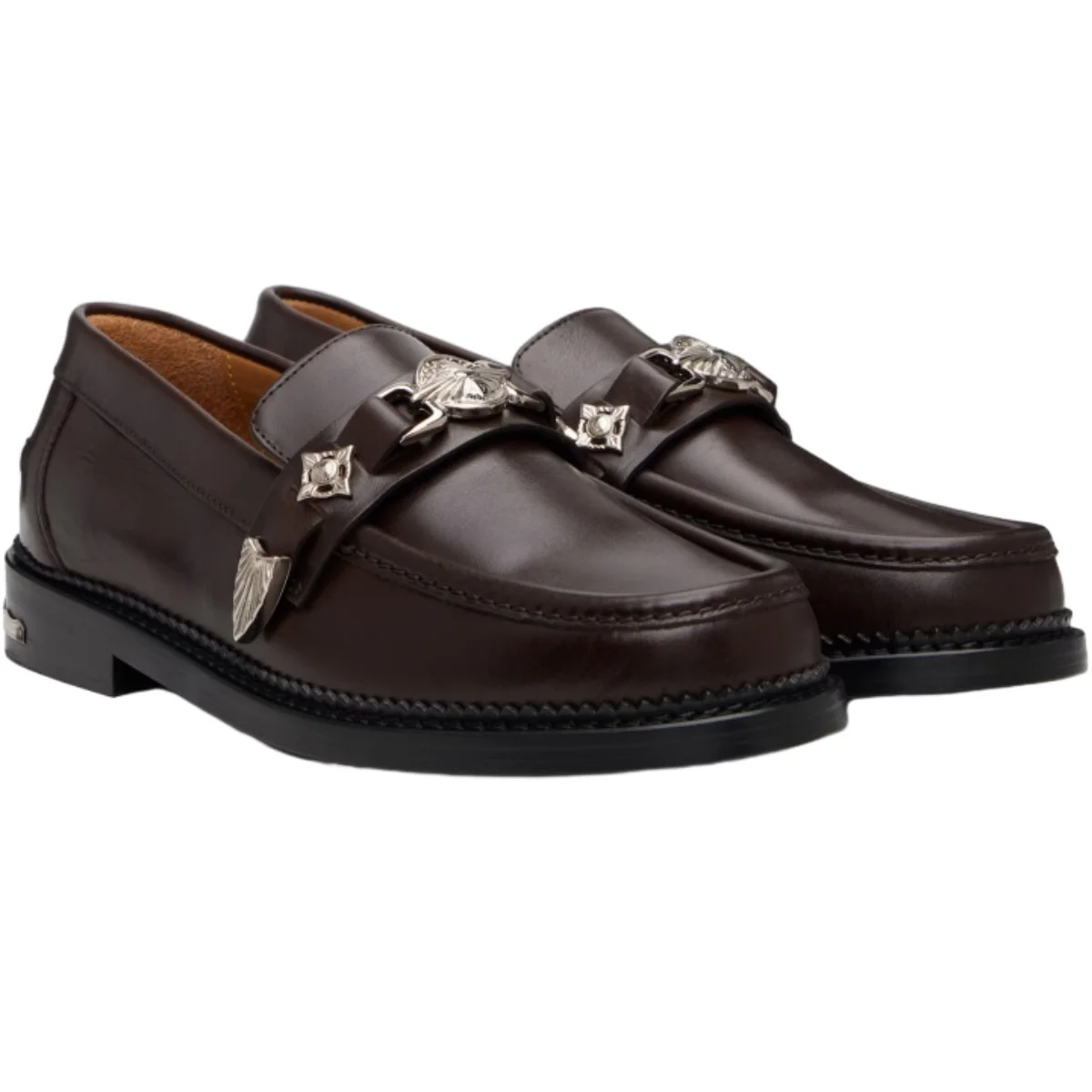 Men's Leather Loafers Slip On Dress Shoes Unique Metal Buckle Detail Elegant Comfortable Casual Shoes for Daily Formal Occasions