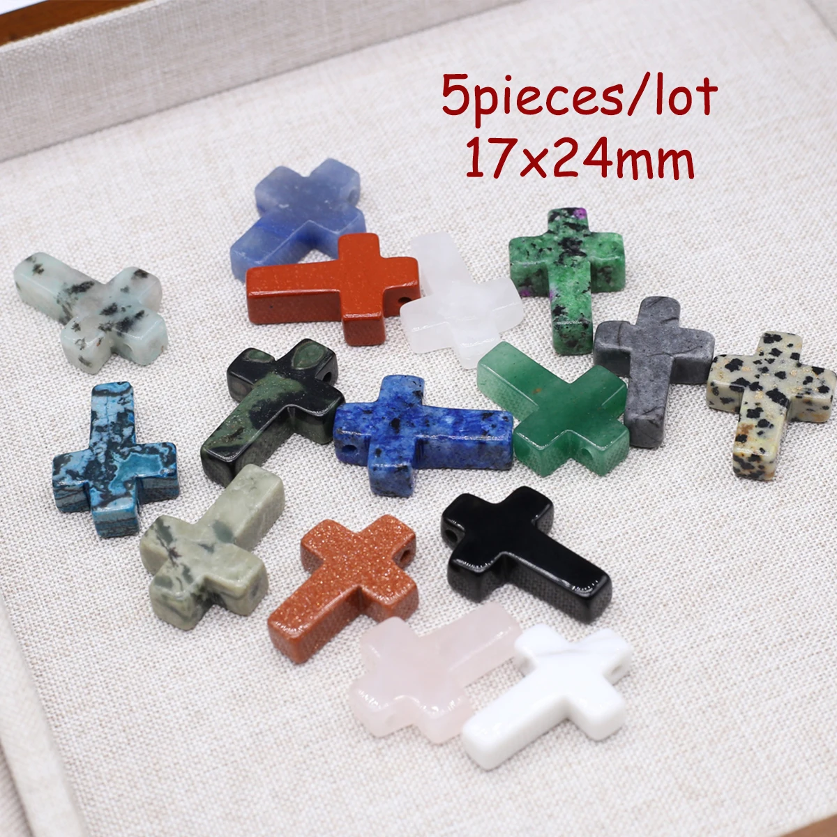 

5pieces Crystal Agate Natural Stone Pendant Cross Shaped Charms for DIY Women Men Necklace Jewelry Making Accessories 17x24mm