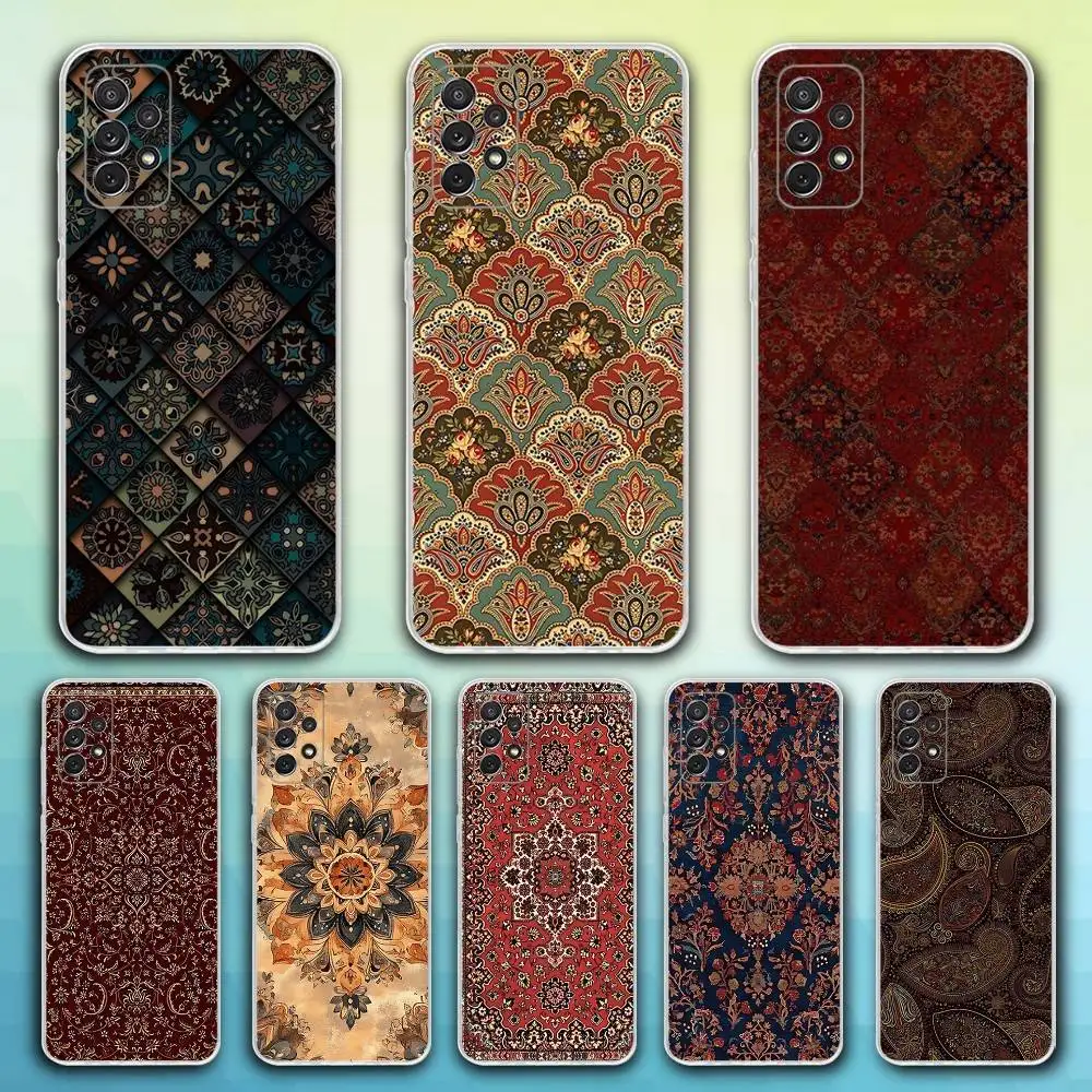 

P-Persian Carpet Pattern Phone Case For Samsung S30,23,21,22,20, FE lite,S10,9,8,7 PIus Note20ultra Soft Transparent