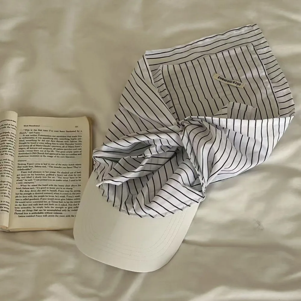 

Casual Korean Style Scarf Hat Cotton Hiphop Stripe Baseball Cap Sunscreen Hair Band Strappy Scarf Hat Street