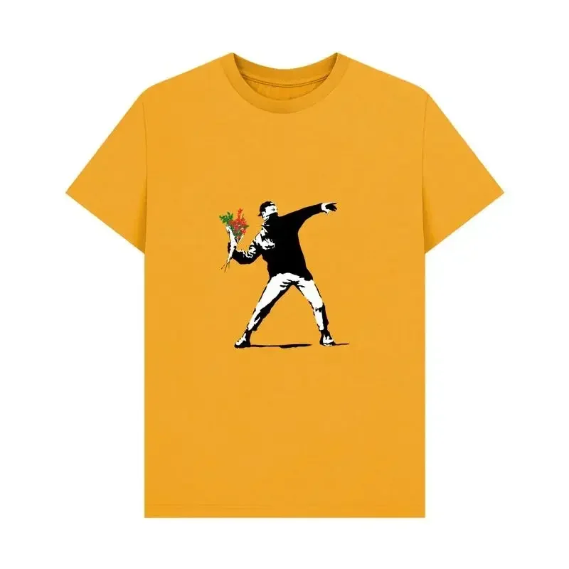 PREMIUM OFFICIAL Banksy Love Is In The Air Gold T shirt